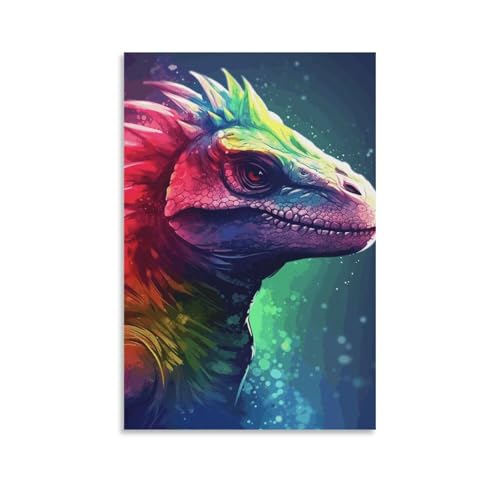 Toile murale colorée dinosaure 60x90cm au design artistique moderne