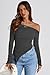 PRETTYGARDEN Women's Spring Long Sleeve Y2K Crop Top Trendy Off Shoulder Asymmetrical Fitted Knit Tee Shirts Going Out Tops (Black,Large)