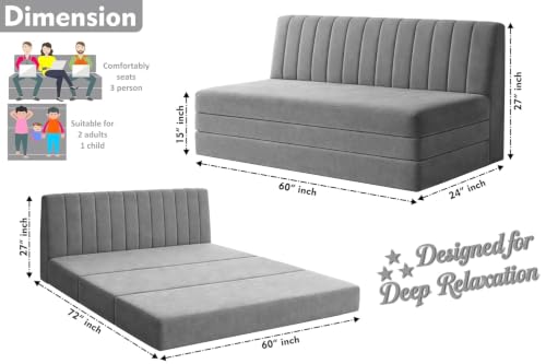 Image of Rosebell -Three Seater Armless Sofa Cum Bed with Backrest | Soft Velvet Fabric Finish | Modern Living Room & Bedroom -Grey-Color