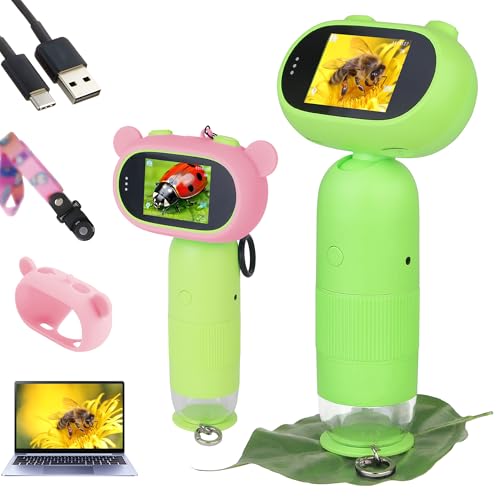 Microscope pour Enfants avec Ecran IPS 2,0 Grossissement 500X-1000X avec 8 lumières LED USB-C Recharge Microscope Portable pour Adultes/Enfants Compatible avec Mac/Windows