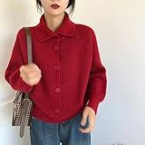 easy wear hombre Nombre de la tela: tejer Autumn Winter Winter Séter para Mujeres Easy Wear Out Lapa Informal Suéter de Abrigo de Color Puro, rojo, Talla única