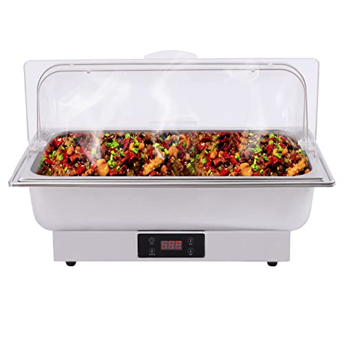 Bacocoo 14L Electric Chafing Dish Buffet Set, Stainless Steel Chafer with Anti-Dry Burn, Temperature Adjustable to 194°F, Roll-Open Lid for Catering, Parties, Hotels & Buffets.