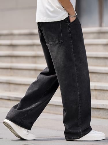 Image of DFGIGT Mens Baggy Jeans Wide Leg Denim Pants Y2k Loose Fit Streetwear | Hip Hop,Vintage 2000s,Jinco Jeans,Straight Leg,5 Pockets
