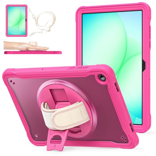 Coque Samsung Galaxy Tab A11+ antichoc rose avec dragonne pour usage familial