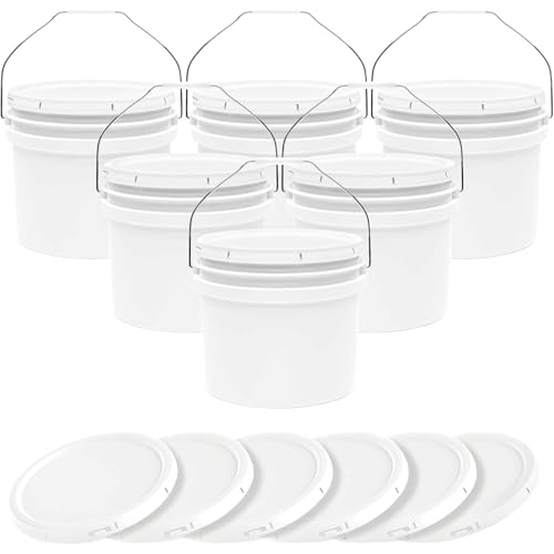 Image of 3.5-Gallon White Bucket Pail Container with Lid | Food Grade | Heavy-Duty Approx 90 MIL Extra Durable | Metal Handles with Plastic Grip | Multi-Use | Easy Stack and Store | BPA Free - 6 Pack