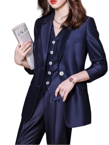 Women's 3 Piece Suit Set Lady Business Office Work Formal Slim Fit Blazer Jacket Vest Pants Set