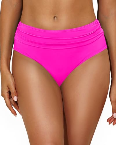 Image of Tempt Me Women Mid Rise Bikini Bottoms Full Coverage Swimsuit Ruched Scrunch Swim Bottom