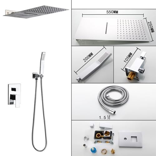 Mitigeur de douche encastré cascade chrome et robinet de bain mural 2 fonctions
