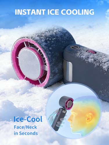 Image of Portable Handheld Fan with Ice Cooler, 199 Speed Personal Fan,Foldable 3 in 1 Rechargeable Battery Operated Essentials Hand Fans Summer Essential for Travel /Outdoor /Office（Grey Purple）