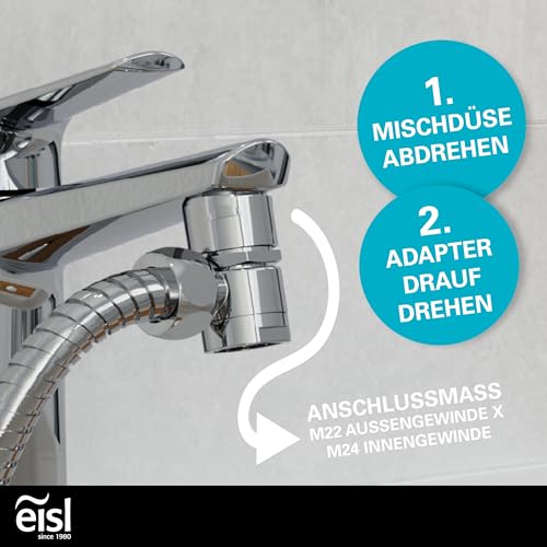 EISL DX25 Waschbeckenbrause, Handbrause für Küche, Bad, Waschküche oder Werkstatt, Waschbeckendusche, ideal zum Nachrüsten, Set mit Schlauch (150mm) und Adapter, Toilettenbrause, Chrom