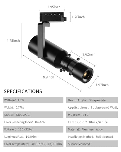 Image of LED Dimmable Ceiling Spotlight, 18W Adjustable Aperture Shape Light, Ceiling Mounted Directional Spot Light for Museum Art Gallery Exhibition Art 2700K