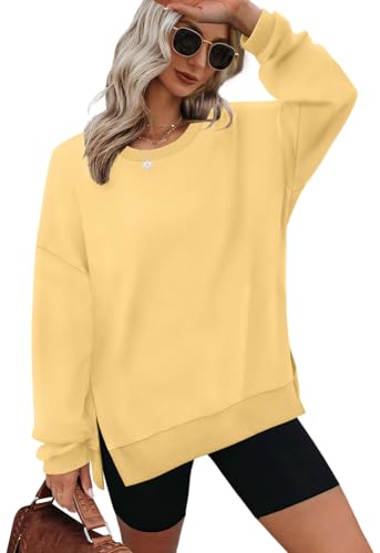 XIEERDUO Oversized Crewneck Sweatshirt Crew Neck Fall Tops For Women 2023 Yellow S