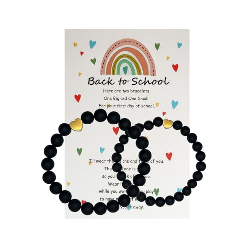 Image of HTH Back to School Bracelets Matching Heart Mommy and Me Wish Strings Bracelet Set First Day of School Gifts