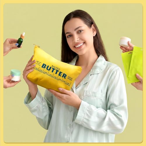 Image of Kisston 2 Pcs Cute Makeup Bag, Funny Butter Shaped Cosmetic Bag, Canvas Zipper Makeup Pouch, 3D Dimensional Kawaii Toiletry Pouch for Women