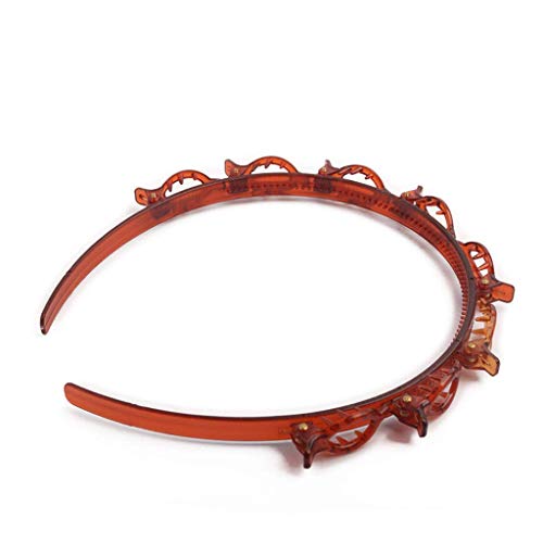 Double Layer Twist Plait Headband Hair Tools Double Bangs Hairstyle Hairpin Multi-layer hollow woven Headband With Alligator Clip Korean Style fashionable Girl braided hair (2PC, Brown)