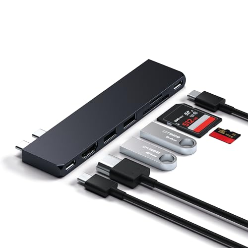 SATECHI 7 in 1 USB4 Pro Slim USB C Hub Fino a 6K a 60Hz, Ricarica PD da 100W, Trasferimento Dati Veloce, USB 3.2 Gen2, HDMI 4K, Lettori di Schede SD/MicroSD - per MacBook Air e Pro - Mezzanotte - Hub USB - Immagine 1