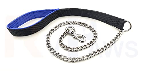 Image of RvPaws Diamond Cut Heavy Duty Dog Leash Metal Dog Leash Dog Chain with Padded Handle, Durable Leash Grinder Chain Heavy Hook Handle Leash Chain (Black)