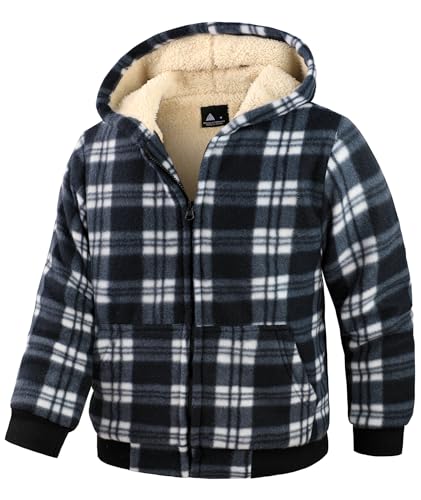 Image of V VALANCH Boys Flannel Jacket Hooded Fleece Lined Zip-up Hoodies Plaid Coat for Kids