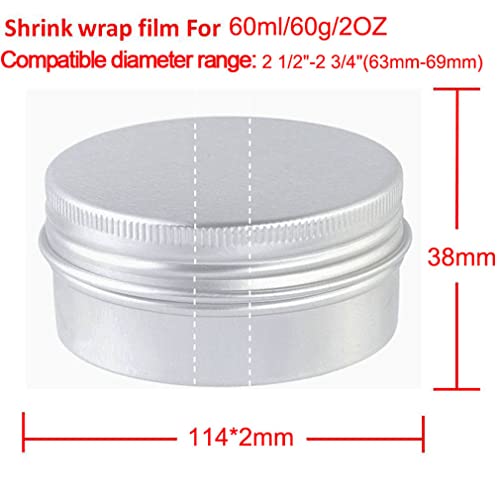 Image of 200Pcs Heat Shrink Wrap Film Shrink Seal Bands for 2oz /60ml Aluminum Tin Jar, Easy to Use, Make Products More Professional (For 60g Aluminum Jar) (Pack of 2)