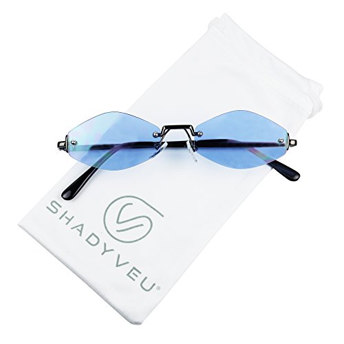 ShadyVEU Slim Narrow Diamond Hexagon Shape Sunglasses Rimless Metal Frame Candy Colored Tint Lens Skinny Fashion Shades2