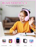 Xunpuls Kinder-Bluetooth-Kopfhörer, faltbar, kabellos, Stereo-Sound mit Mikrofon, 10 Stunden Spielzeit, Bluetooth 5.3, kabellose Kopfhörer für Kinder, Erwachsene, Schule, Online-Klasse (Rosa) – Ansicht 6