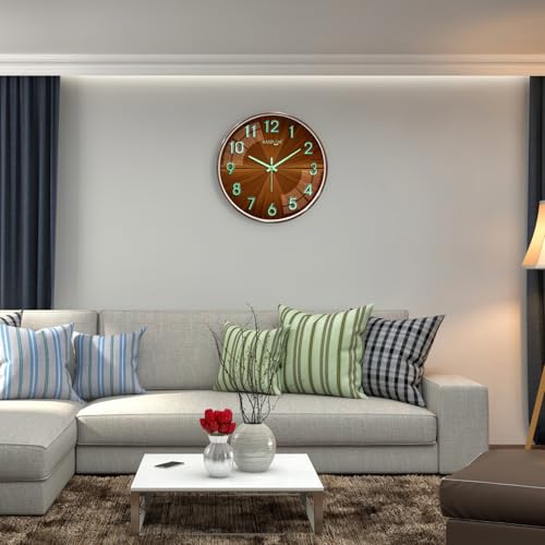 Image of RANDOM Modern 12.75INCH Wall Clock with 3D Radium Numbers, Silent Non-Ticking, Premium Copper Frame, Ultra Clear Glass for Living Room, Home Office