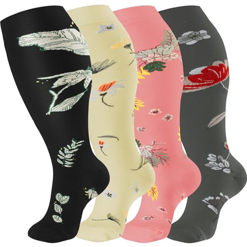 Image of 4Pairs Plus Size Compression Socks For Women&Men,Wide Calf Knee High Socks | Bropite plus-size knee high compression socks,wide calves for circulation swelling pregnancy nurses and travel