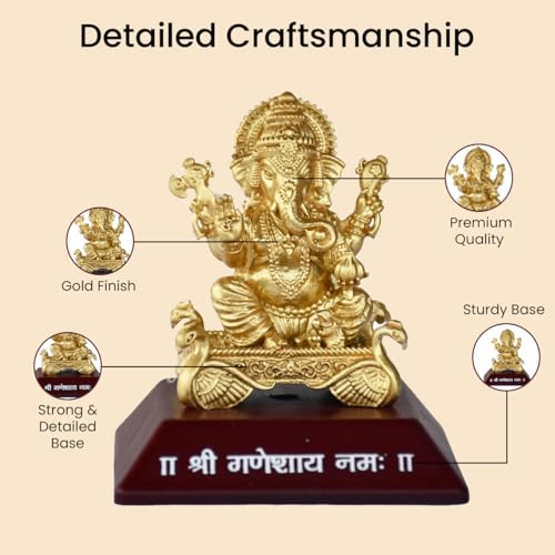 Image of Saugat Traders Metal Ganesha Idol for Car Dashboard Home Decor Golden Ganesh Ji Statue Showpiece Diwali New Year Gift for Corporate Client, Friends, Employees Religious Gift