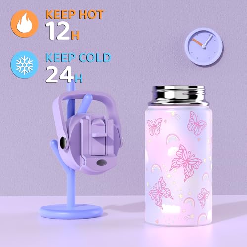 Kids School Backpack for Girls, Rainbow Bookbag Backpack with 14OZ Kids Water Bottle, Lunch Bag Set for Girls Kid Teens Middle School Student, Girl Backpacks for Schools (4pcs Water Bottle)4