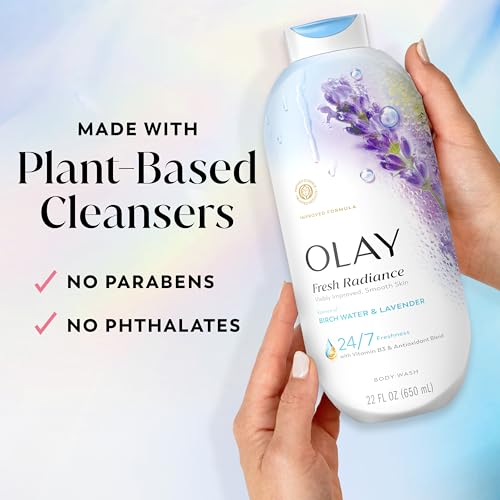 Olay Body Wash for Women, Fresh Radiance, 24/7 Skin-Loving Freshness, Visibly Radiant, Plant Based Cleansers, Vitamin B3 & Antioxidant Blend, For All Skin Types, Birch Water & Lavender Scent, 22 fl oz - image 5