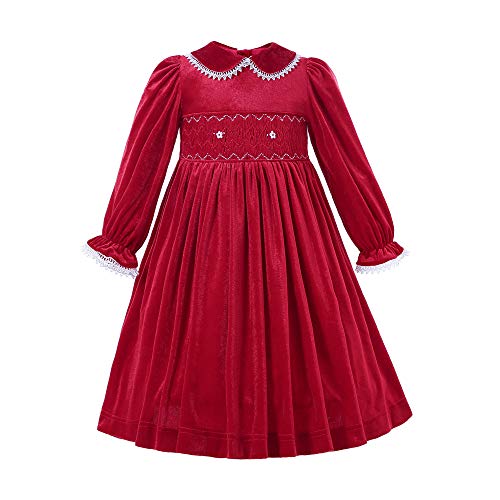 Vestidos de princesa para niñas en color rojo con manga larga para fiestas de invierno y otoño