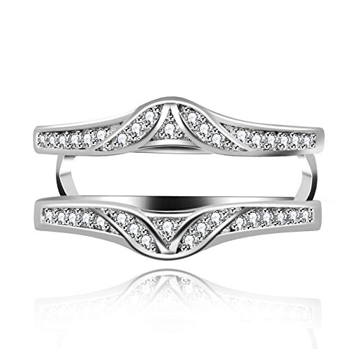 Uloveido White Gold Plated Ring Enhancer Guard for Engagement Wedding Anniversary Rings Enhancer for Women Female with Created Diamond Y4753