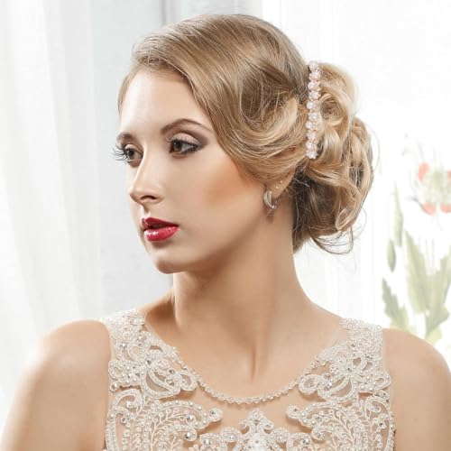 Image of PALAY 2Pcs Hair Clips for Women Pearl Rhinestone Rose Gold Metal Hair Comb Clips Pins, Stylish Decorative Hair Accessories for Bun, Ponytail, Bridesmaid Wedding, Party & Daily Hairstyles