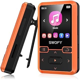 32GB Clip MP3 Player Bluetooth 5.0, Portable Wearable Sports Music Player, Ultra Light Hi-Fi Lossless Sound Quality MP3 Player for Kids, FM Radio Support, Pedometer, Max 128GB (Orange)