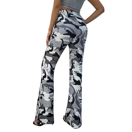 Women's Camouflage High Waisted Skinny Bell Bottom Flared Pants3
