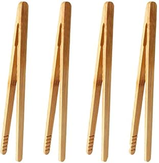 nuosen 4 Pieces Bamboo Tongs, 6.9 Inches Toaster Tongs for Cooking Toast Bread Pickles Tea Bamboo Kitchen Tongs