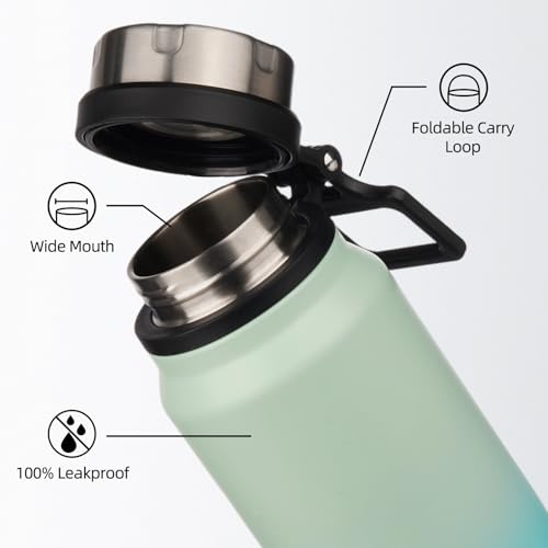 Image of BJPKPK 24oz Insulated Water Bottle, Stainless Steel Bottle with Handle | Vacuum Insulated Bottle with Leak-Proof BPA-Free Design, Keeps Drinks Cold & Hot for Gym, Office, Travel & Daily Use
