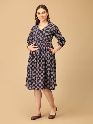 Image of The Mom Store Maternity and Nursing Dress | Pre and Post Pregnancy Dress for Womens | Zipper /Button Opening | Causal Wear | Trendy Stylish Causal Dresses for New Moms