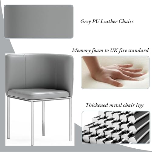 GOLDFAN Square Dining Table and Chairs Set 4 Modern Kitchen Home Office Table and PU Leather ArmChairs with Chrome Legs Space Saving Table Set 100CM/White 5 GOLDFAN Square Dining Table and Chairs Set 4 Modern Kitchen Home Office Table and PU Leather ArmChairs with Chrome Legs Space Saving Table Set 100CM/White - Image 5