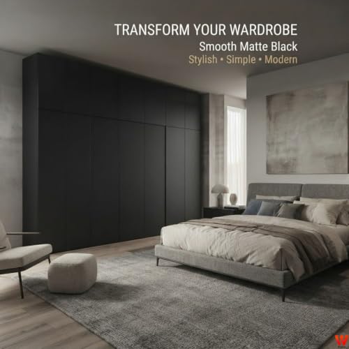Image of WISDOM Black Matte Self Adhesive Wallpaper for Furniture, Kitchen Cabinets, Wardrobe, Table & Wall Peel and Stick Waterproof Vinyl Contact Paper Smooth Plain Black Finish (20x120 in)