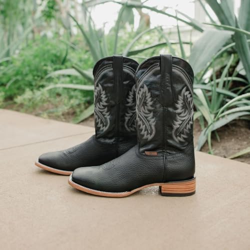 Soto Boots Men's Black Square Toe Cowboy Boots, Genuine Leather Men's Cowboy Boots, Black Western Boots For Men H500404