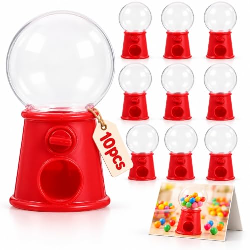 Imagen de 10 mini dispensadores de caramelos de plástico rojo para niños y niñas