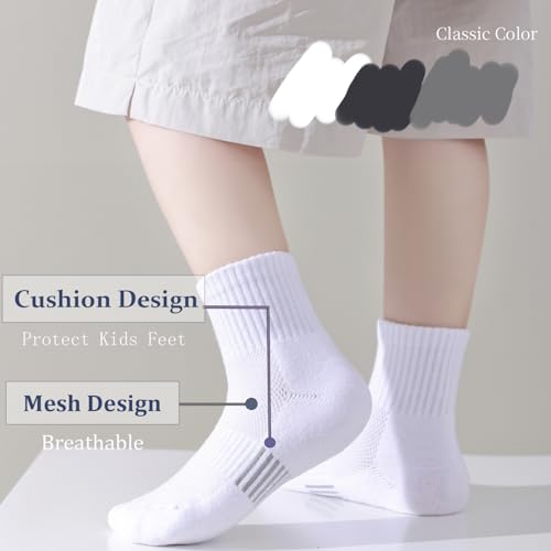 Marchare Kids Athletic Socks Half Cushioned Crew Socks Ankle Socks Kids Cotton Sport Socks2