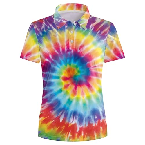 Zaject Womens Tie Dye Polo Shirts Short Sleeve Casual Tops Quick Dry Tennis Outfit Golf Polo For Women