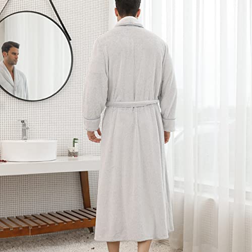 Men's Plush Bathrobe Soft Button Up Long Housecoat Winter Warm Collar Loose Fit SPA Fleece Duster Robe with Pocket4
