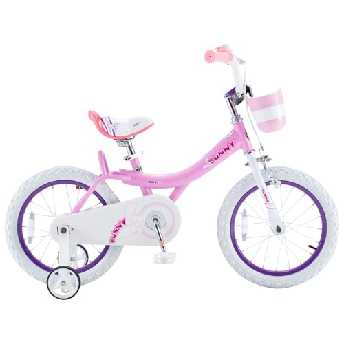 RoyalBaby Princess Girl Children's Bicycle Outdoor Ride-On Bike with Training Wheels, Kickstand, Adjustable Seat, and Basket, 16 Inch, Bunny/Pink