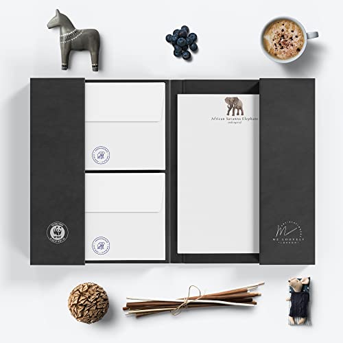 Me Loovely Afrikanischer Elefant Briefpapier und Umschläge Set in Schwarz Ordner A5 Größe Papiere Tiere Schreibwaren Zubehör für Hochzeit Party Einladungen & Geschenke (20 Stück) Cover