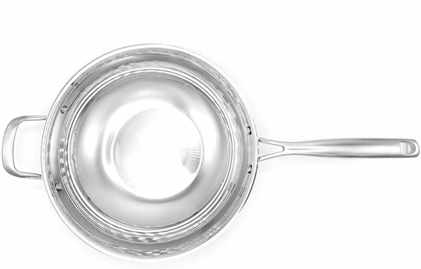 Pemberly Row Culinary Professional 3-Ply Stainless Steel Wok with Lid, 23.5 in, Brushed Finish, 6.63 Quart Capacity, Even Heat Distribution, Induction Compatible, Dishwasher Safe Cooking Pan