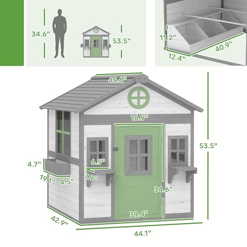 Image of PawHut Chicken Coop, Wooden Hen House Outdoor Playhouse for 2-4 Chickens, Poultry Cage with Nesting Box, Planter Pots and Boxes, Windows, Rabbit Hutch for Backyard, 50 inch x 44 inch x 54 inch, White