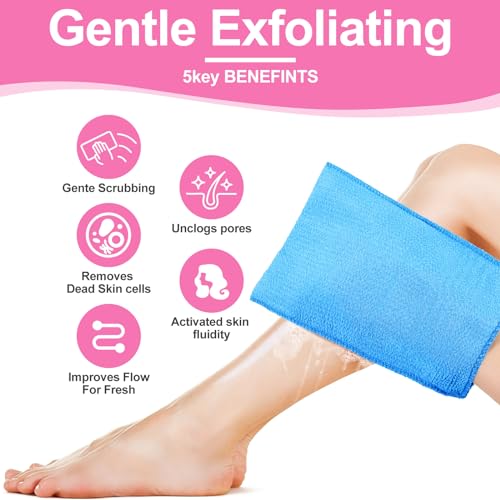 Image of Tatuo 12 Pack Korean Exfoliating Mitts, Italy Towel,9.5 x 5.7 in,Bright | Body Washcloth, Remove Dead Skin, Viscose Rayon Scrubber for Home Spa, for Keratosis Pilaris, Reusable Full Body Use